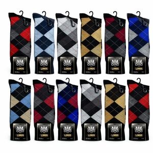 12 Pairs Men’s Argyle Dress Socks Cotton Blend Classic Colors New Size 10-13